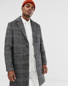 Серое пальто в клетку с добавлением шерсти ASOS DESIGN-Серый