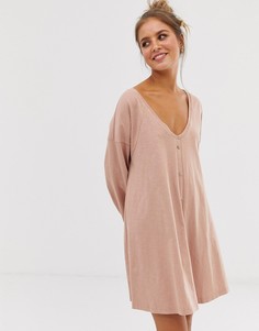 Свободное меланжевое платье мини на пуговицах ASOS DESIGN-Розовый
