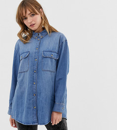 Синяя классическая джинсовая oversize-рубашка Monki-Синий