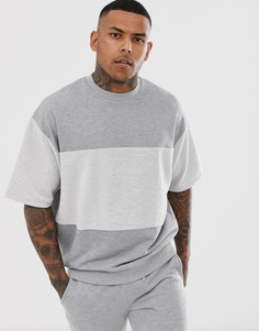 Серый меланжевый oversize-свитшот с короткими рукавами и вставкой ASOS DESIGN