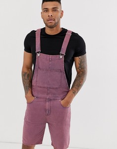 Розовый джинсовый комбинезон с шортами и эффектом кислотной стирки ASOS DESIGN