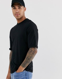 Черная футболка с круглым вырезом и отворотами на рукавах ASOS DESIGN-Черный