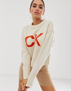 Вязаный джемпер с логотипом \ck\" Calvin Klein Jeans-Кремовый