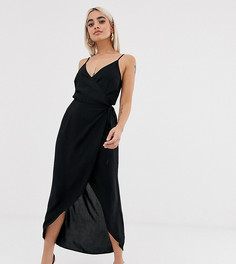 Платье макси на бретелях с запахом ASOS DESIGN Petite-Черный
