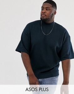 Темно-синий свободный свитшот с высоким воротом и короткими рукавами ASOS DESIGN Plus