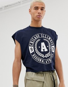 Укороченная oversize-футболка с принтом города ASOS DESIGN-Темно-синий