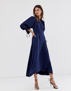 Платье миди с длинными рукавами и завязками ASOS WHITE-Мульти