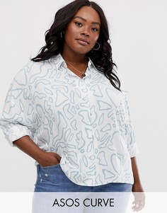 Укороченная рубашка с длинными рукавами и абстрактным принтом ASOS DESIGN Curve-Мульти