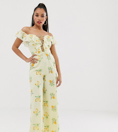 Комбинезон с открытыми плечами, шнуровкой и принтом лимонов ASOS DESIGN Petite-Мульти