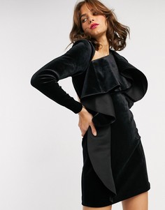 Бархатное платье мини с оборкой ASOS EDITION-Черный