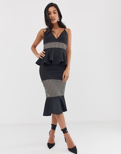 Платье миди в полоску с ярусными оборками ASOS DESIGN-Черный