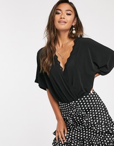 Боди с запахом и кружевной отделкой ASOS DESIGN-Черный