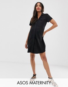 Джинсовое платье-рубашка мини с карманами ASOS DESIGN Maternity-Черный