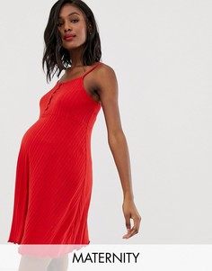 Ярко-красное платье в рубчик с пуговицами спереди New Look Maternity-Красный