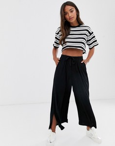 Укороченные брюки с затягивающимся шнурком ASOS DESIGN-Черный