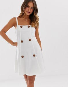 Сарафан мини с пуговицами ASOS DESIGN-Белый