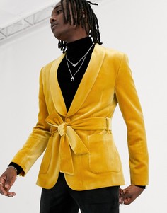 Узкий бархатный пиджак горчичного цвета ASOS DESIGN-Желтый