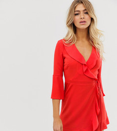 Красное платье с запахом, оборками и расклешенными рукавами Outrageous Fortune-Красный
