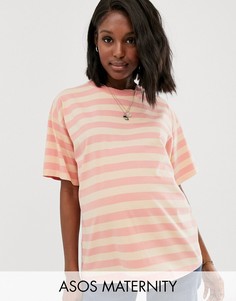 Свободная футболка в полоску с выбеленным эффектом ASOS DESIGN Maternity-Оранжевый