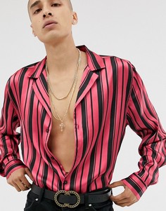 Рубашка классического кроя в полоску красного и черного цвета ASOS DESIGN-Красный