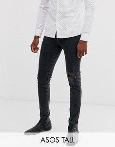 Выбеленные черные джинсы скинни плотностью 12,5 унций с прорехами ASOS DESIGN Tall-Черный