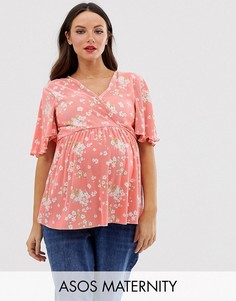 Плиссированный топ с запахом и рукавами-оборками ASOS DESIGN Maternity nursing-Мульти