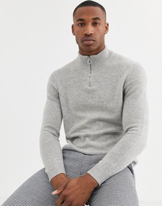 Светло-серый джемпер из овечьей шерсти с молнией ASOS DESIGN