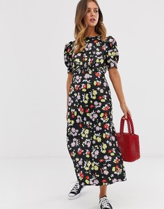 Чайное платье миди с ярким цветочным принтом ASOS DESIGN-Мульти