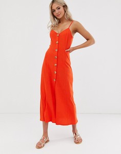 Свободное меланжевое платье макси на бретелях с пуговицами ASOS DESIGN-Красный
