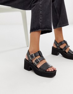 Черные массивные босоножки на каблуке с заклепками ASOS DESIGN - Helper-Черный