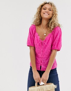 Чайная блузка с вышивкой ришелье ASOS DESIGN-Розовый