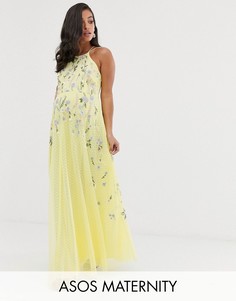 Платье макси с вышивкой ASOS DESIGN Maternity-Желтый