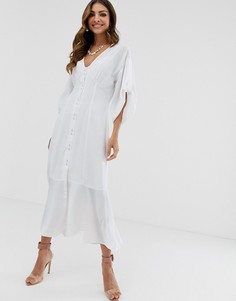 Фактурное платье макси с оборкой по краю и пуговицами ASOS DESIGN-Белый