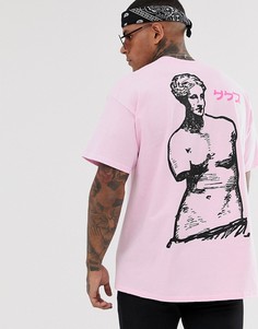 Oversize-футболка с принтом в виде статуи на спине HNR LDN-Розовый Honour
