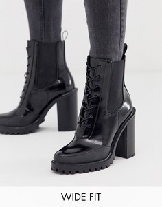 Черные ботильоны для широкой стопы на массивной подошве и шнуровке ASOS DESIGN - Ellen-Черный