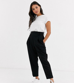 Строгие широкие брюки с завышенной талией ASOS DESIGN Petite-Черный
