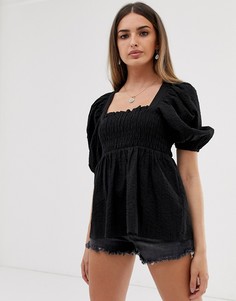Топ из сирсакера с квадратным вырезом и присборенной отделкой ASOS DESIGN-Черный