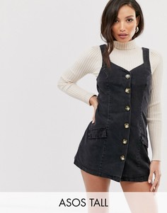 Черное джинсовое платье мини с пуговицами ASOS DESIGN Tall-Черный