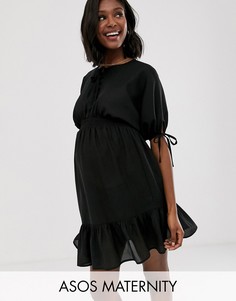 Платье мини с короткими рукавами и эластичной талией ASOS DESIGN Maternity-Черный