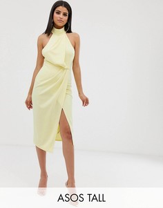 Платье-футляр миди с драпировкой ASOS DESIGN Tall-Желтый