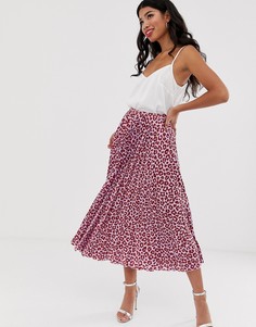 Атласная плиссированная юбка миди с леопардовым принтом ASOS DESIGN-Мульти