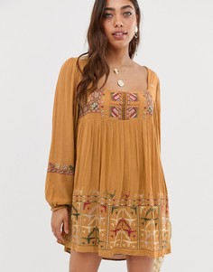 Платье мини с вышивкой Free People Rhiannon-Желтый