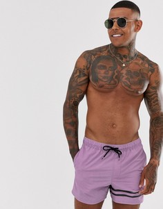 Короткие сиреневые шорты для плавания с полосами на штанине ASOS DESIGN-Фиолетовый