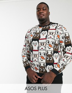 Новогодний джемпер со сплошным рисунком ASOS DESIGN Plus-Черный