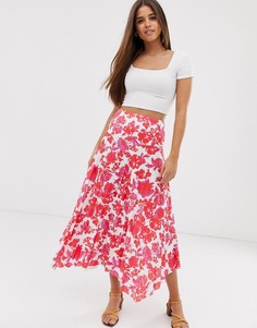 Юбка макси со складками и цветочным принтом ASOS DESIGN-Мульти
