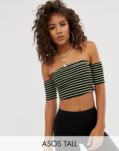Топ с открытыми плечами, короткими рукавами и неоновыми полосками ASOS DESIGN Tall-Черный
