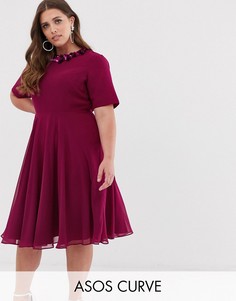 Платье миди с кроп-топом и отделкой на вороте ASOS DESIGN Curve-Мульти