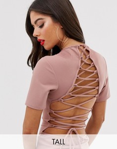 Боди нюдового цвета со шнуровкой сзади Missguided Tall-Розовый