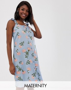 Летнее платье с цветочным принтом и оборками New Look Maternity-Синий