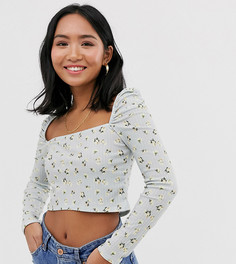 Топ с цветочным принтом и квадратным вырезом ASOS DESIGN Petite-Синий